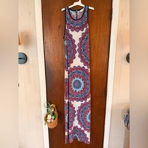 Bisou Bisou Sleeveless Maxi Dress in Purple, Blue and White